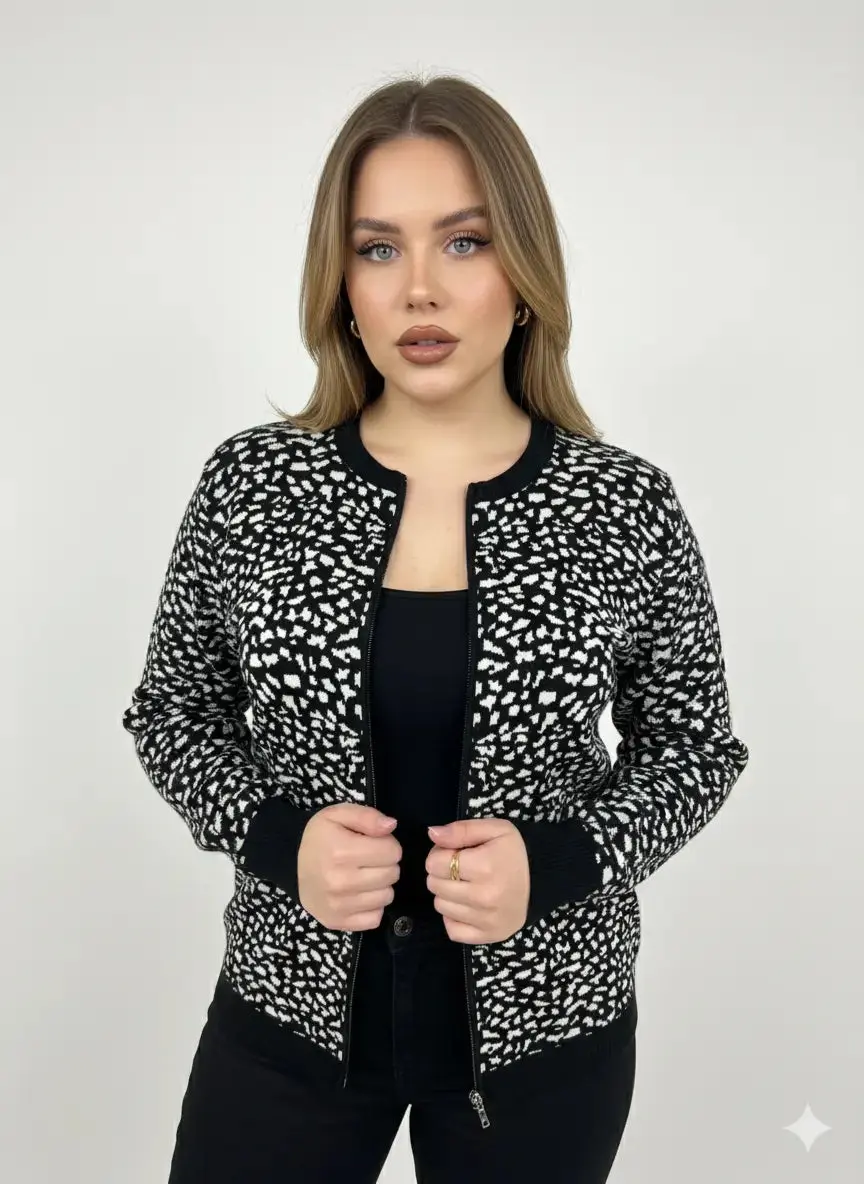 Cardigan jacquard con zip - Image 4
