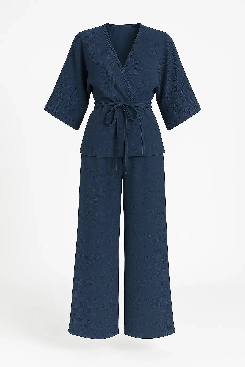 Completo con spolvero kimono con laccetto in vita e pantaloni jogger a palazzo - Image 5