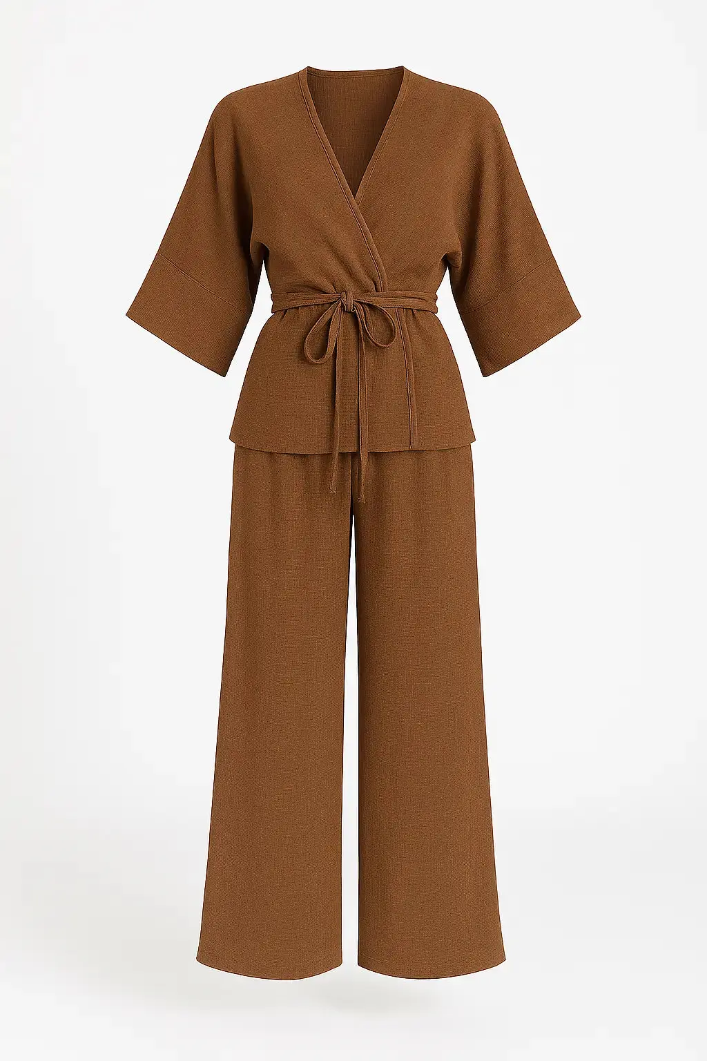 Completo con spolvero kimono con laccetto in vita e pantaloni jogger a palazzo - Image 6