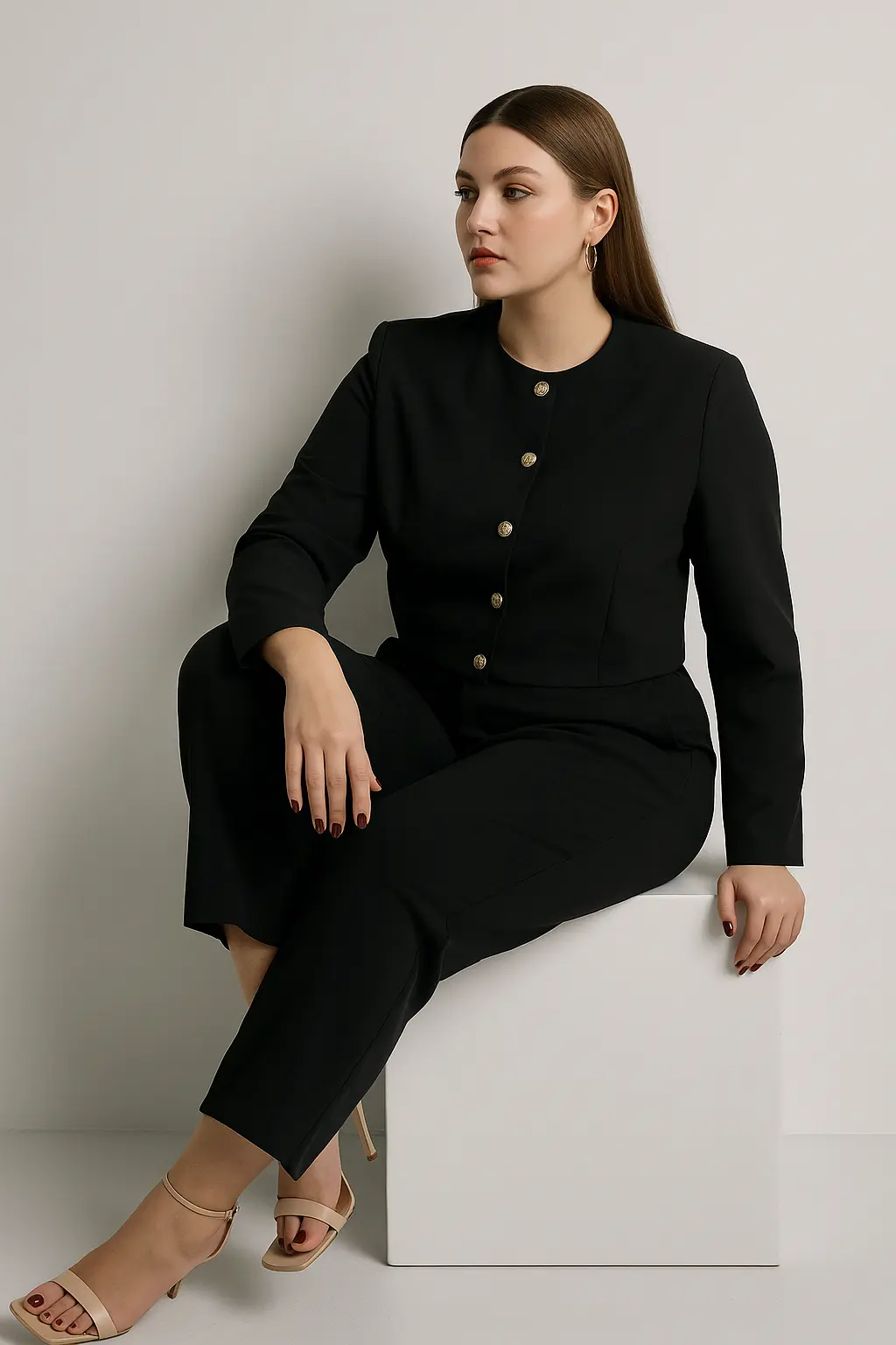 Completo giacca monopetto boxed fit e pantaloni palazzo con retro bustino elastico - Image 2