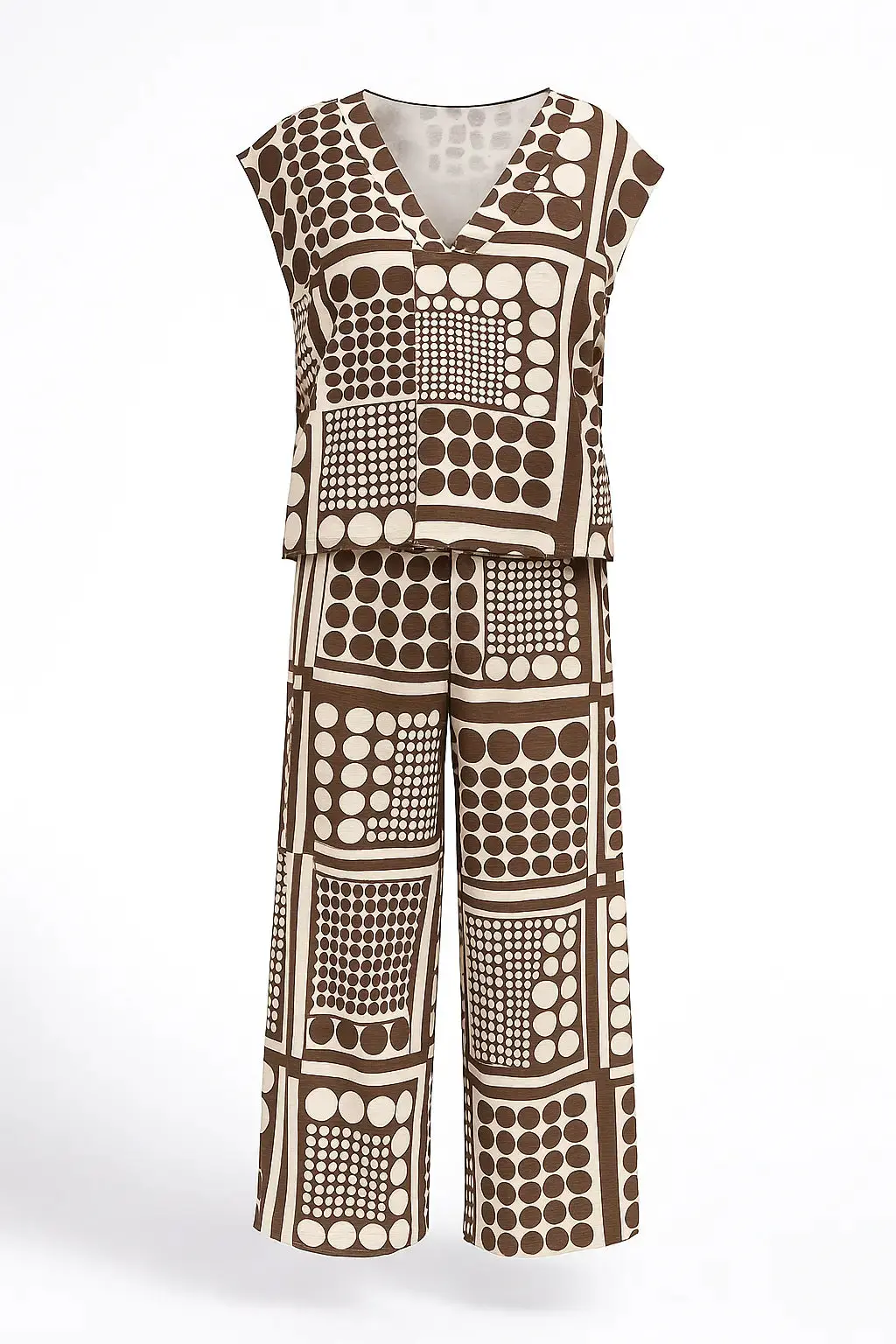Completo oversize stampato con blusa giromanica a scollo a V e pantaloni ampi