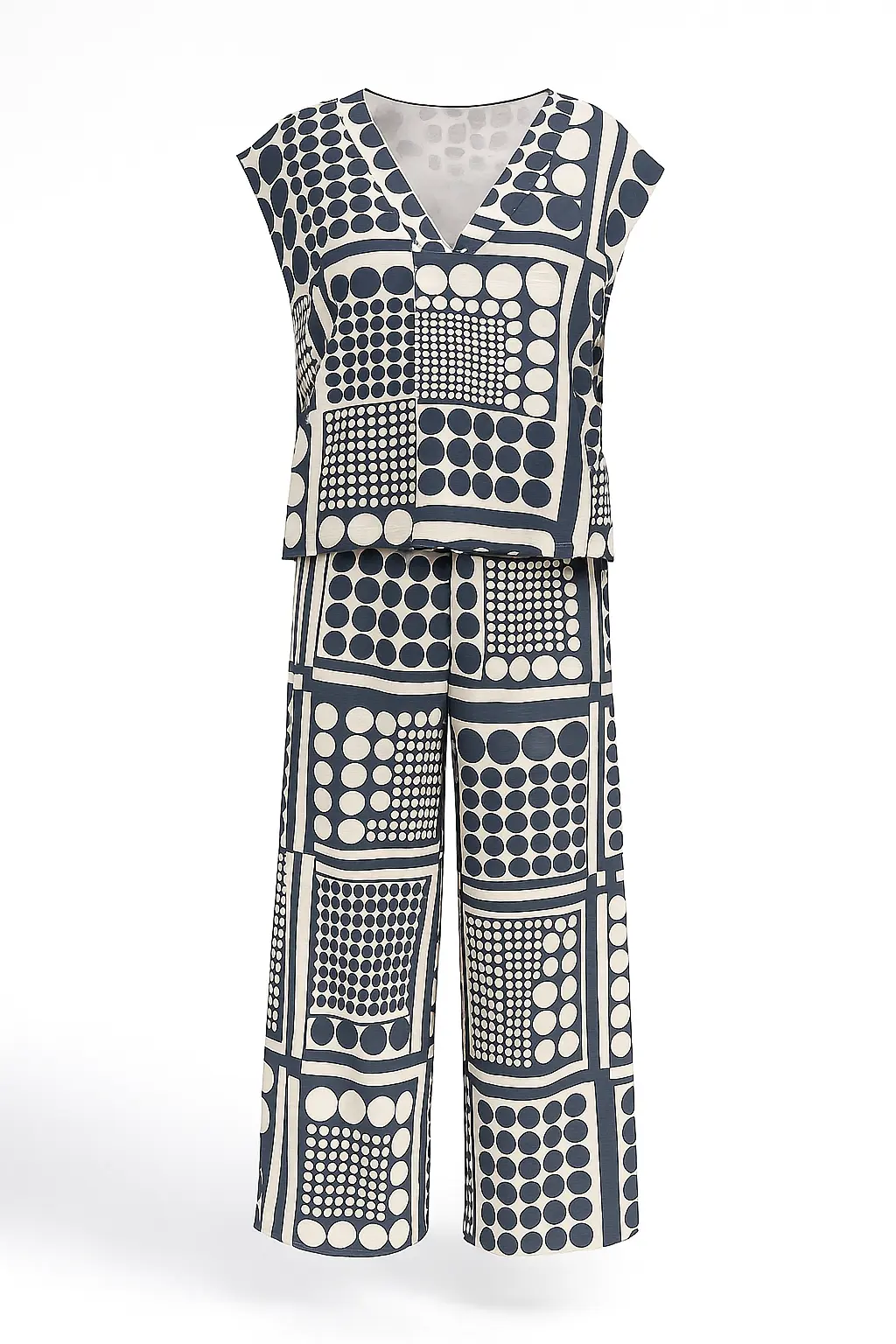 Completo oversize stampato con blusa giromanica a scollo a V e pantaloni ampi - Image 4