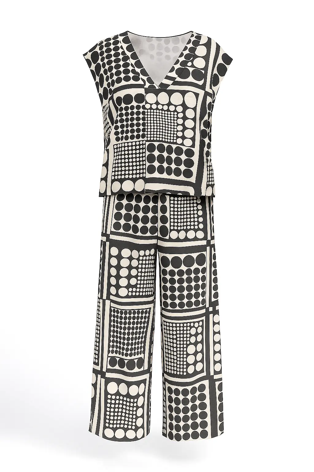Completo oversize stampato con blusa giromanica a scollo a V e pantaloni ampi - Image 7