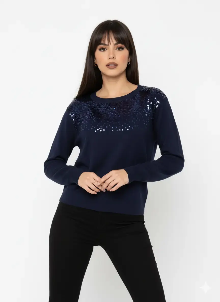 Girocollo con applicazione di paillettes - Image 6