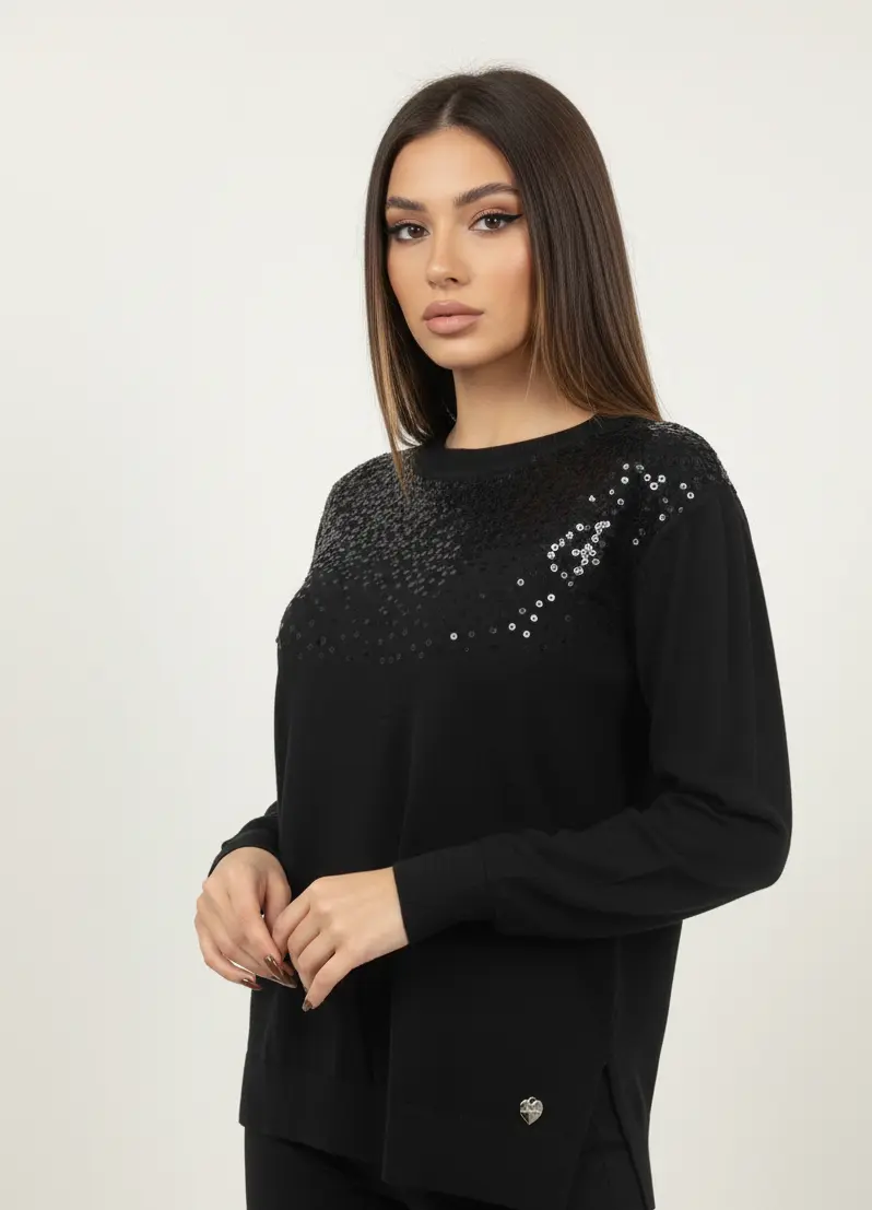 Girocollo con applicazione di paillettes - Image 7