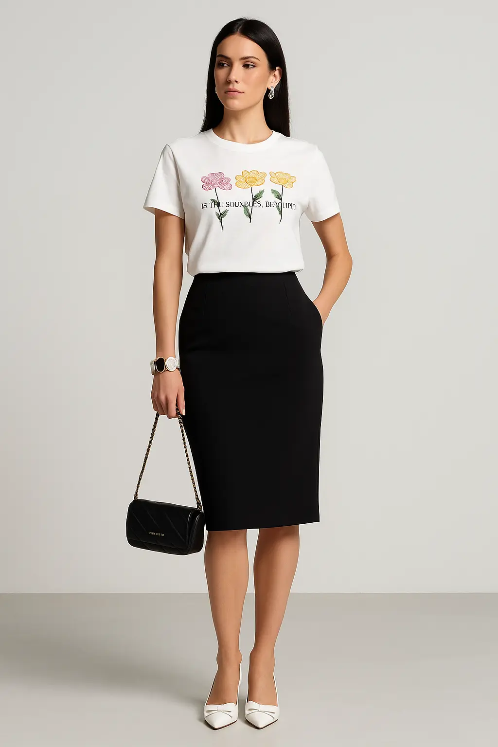 Gonna tubino in cady con vita elastica - Image 3