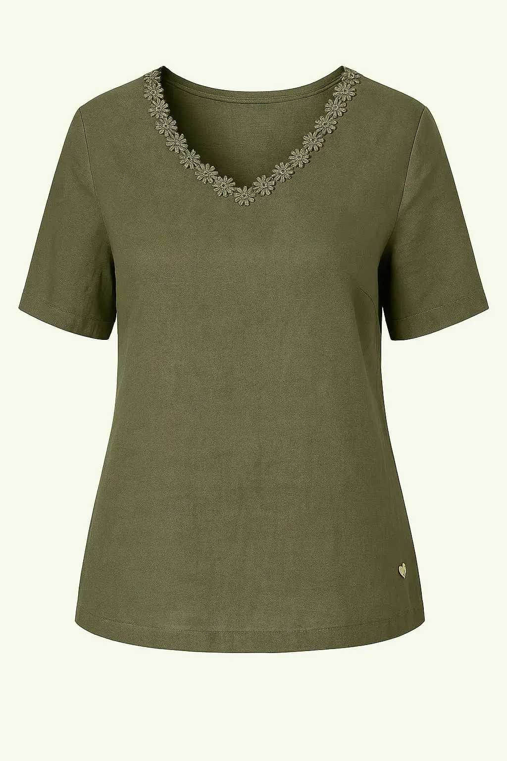 Maglia con a mezze maniche con passamaneria sullo scollo a V
