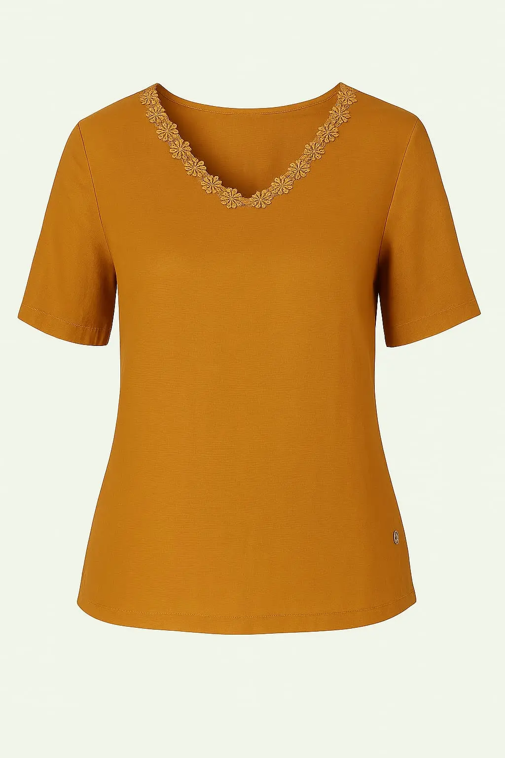 Maglia con a mezze maniche con passamaneria sullo scollo a V - Image 3