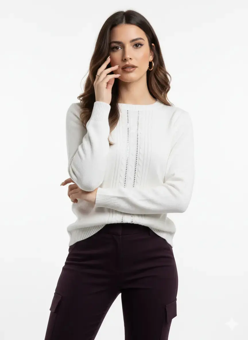 Maglia girocollo con trecce e dettagli strass - Image 4