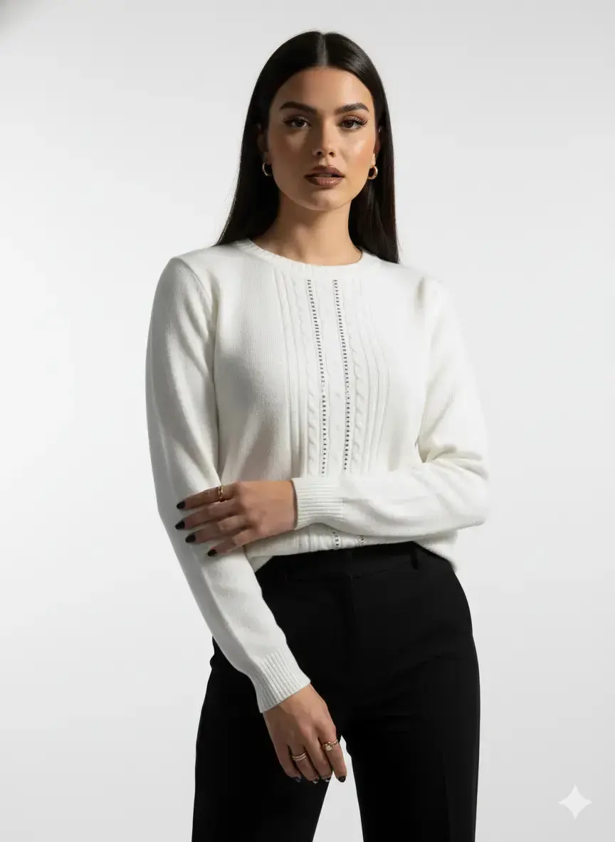 Maglia girocollo con trecce e dettagli strass - Image 6