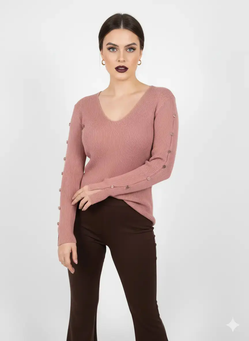 Maglia con scollo a V e bottoni decorativi - Image 2