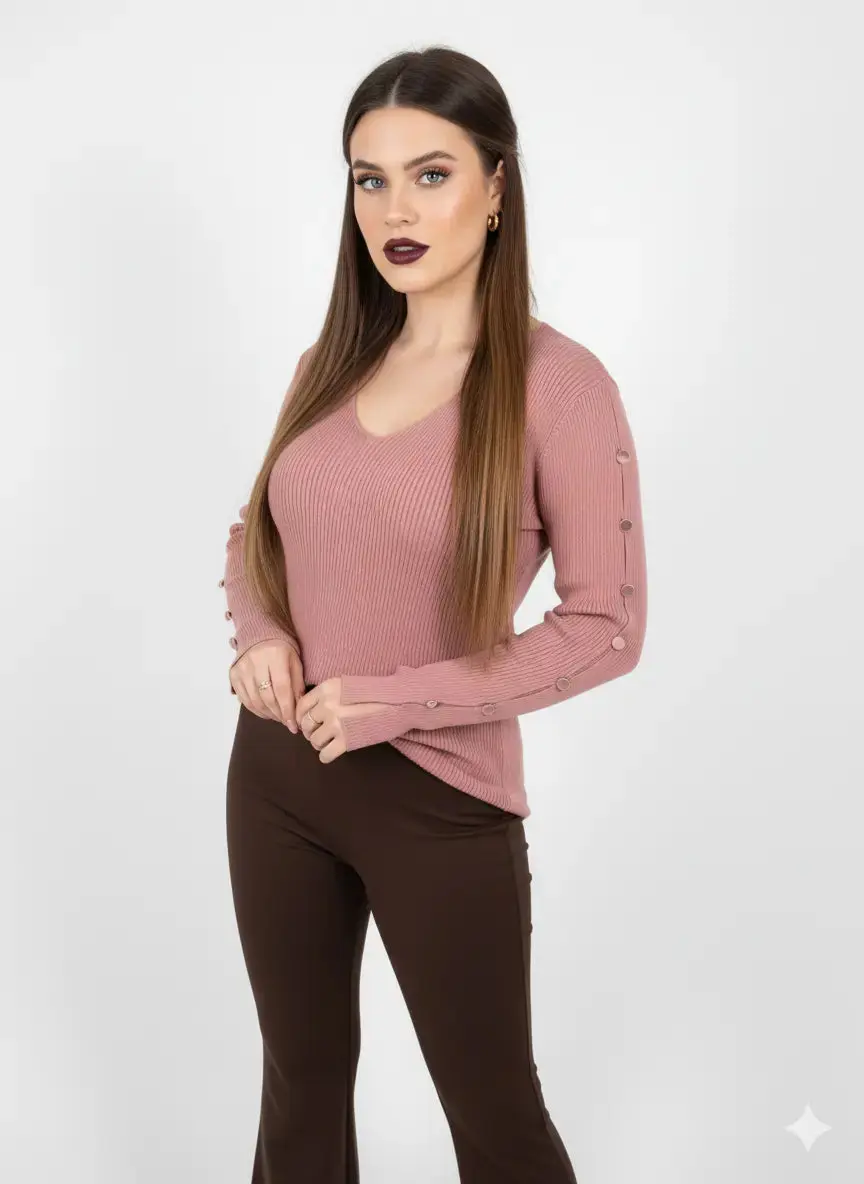 Maglia con scollo a V e bottoni decorativi - Image 7