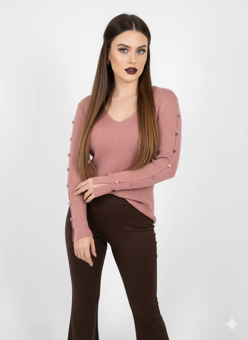 Maglia con scollo a V e bottoni decorativi - Image 9