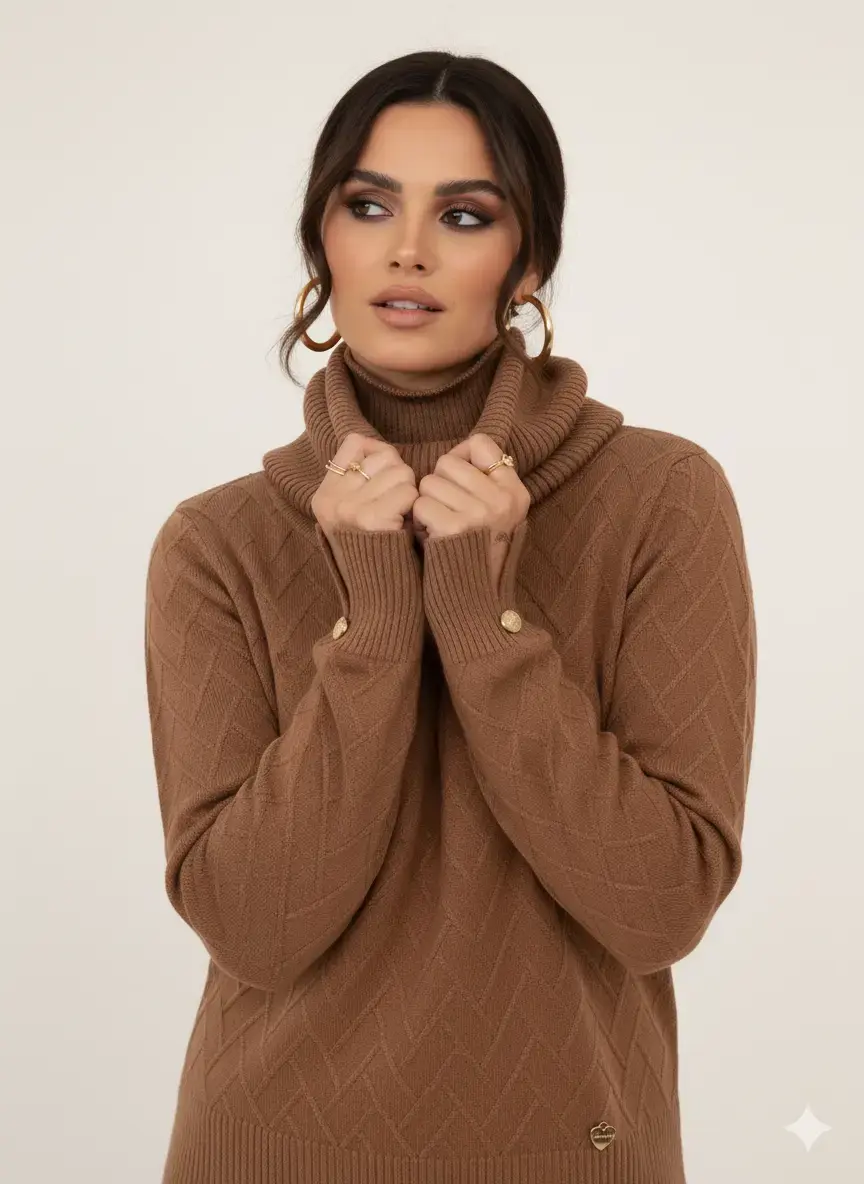 Maglia dolcevita con dettagli a treccia e collo removibile - Image 2