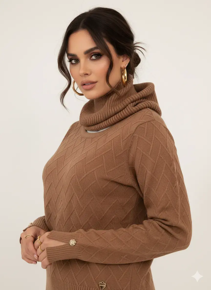 Maglia dolcevita con dettagli a treccia e collo removibile - Image 3