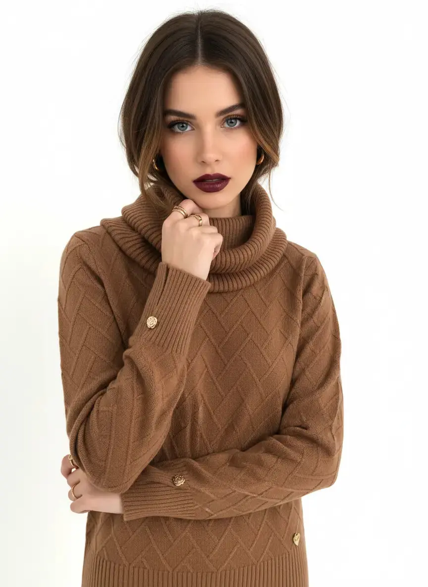 Maglia dolcevita con dettagli a treccia e collo removibile - Image 5