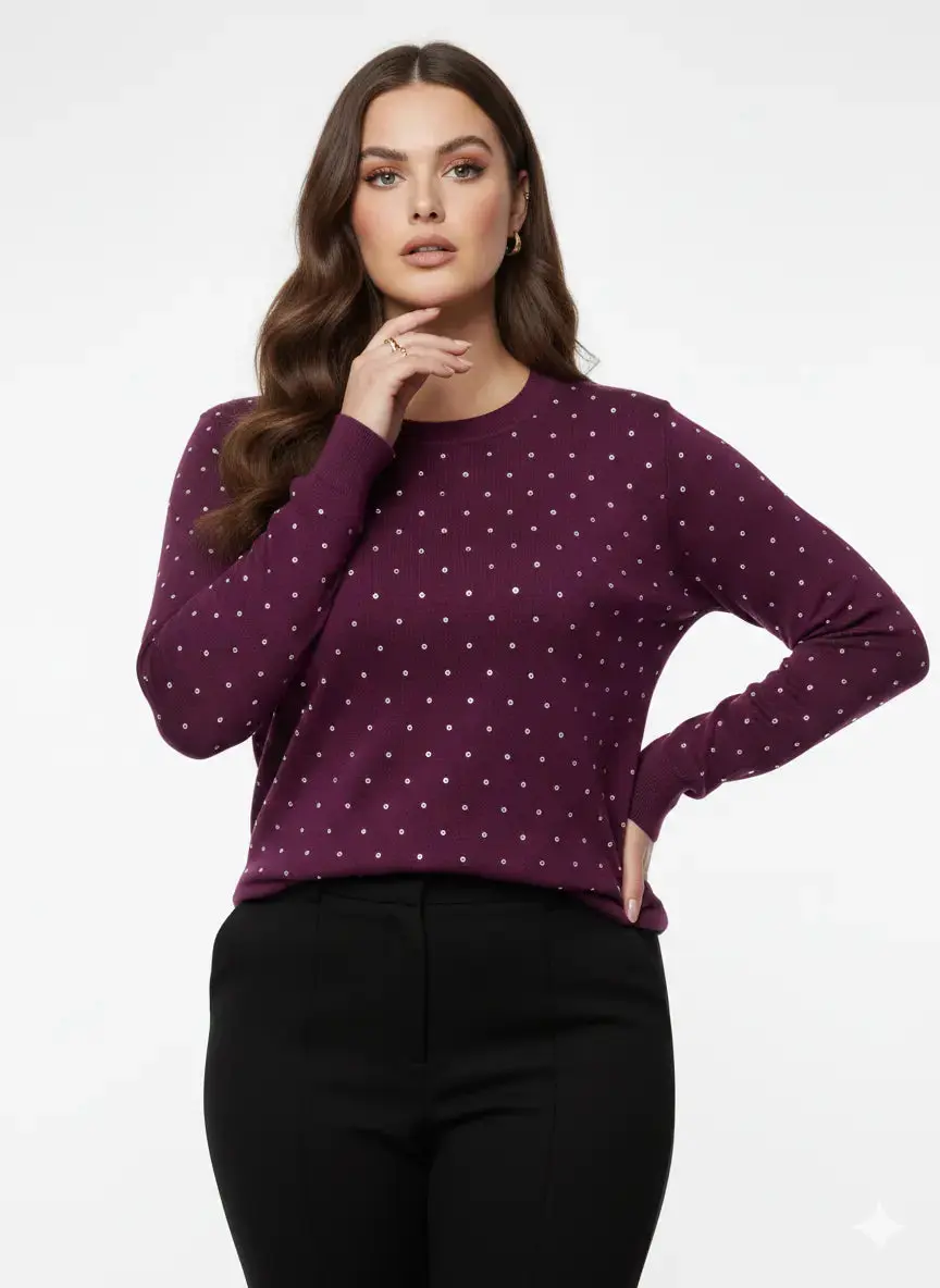 Maglia girocollo con dettagli strass - Image 2