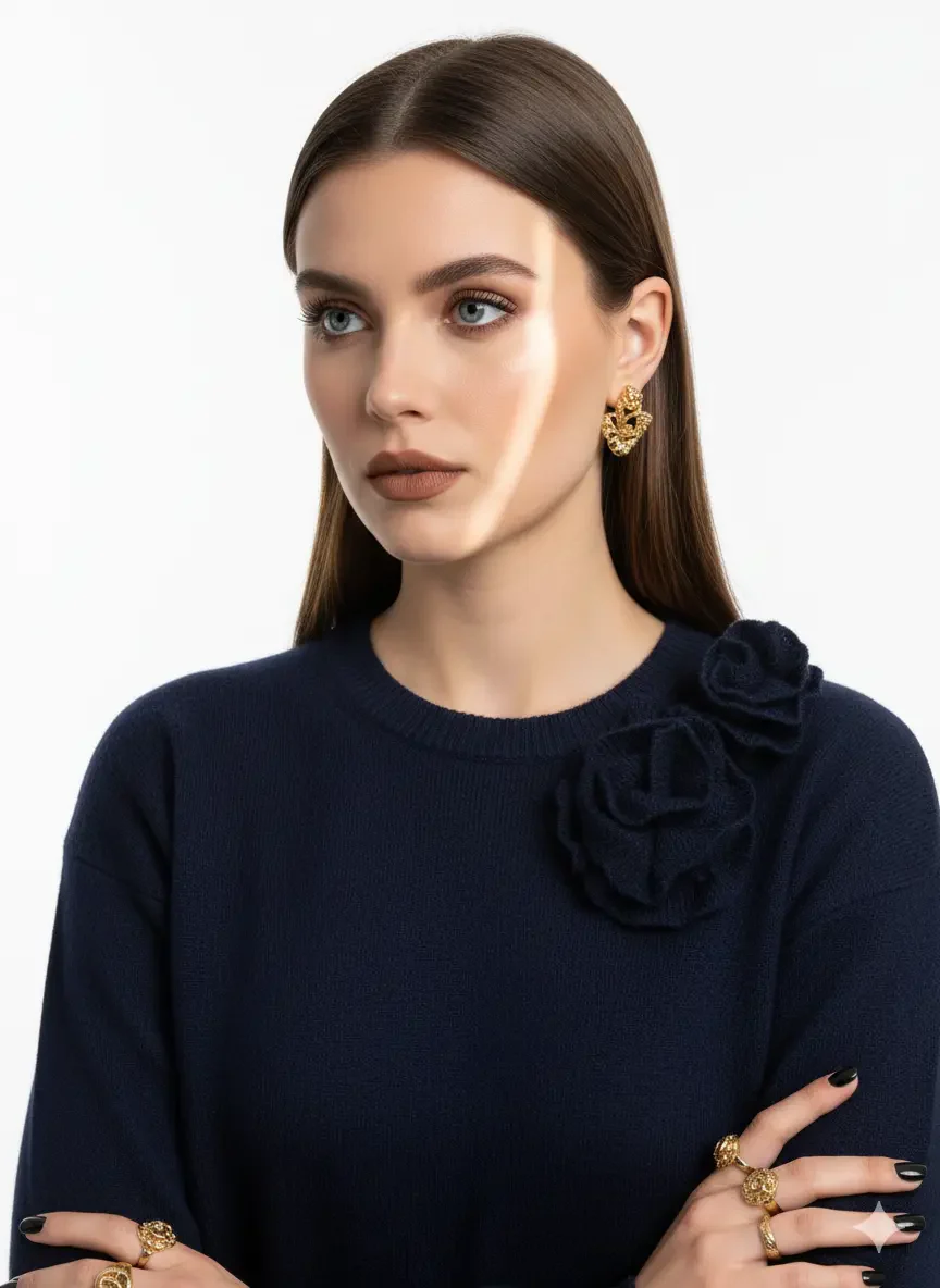 Maglia girocollo con fiori applicati - Image 12