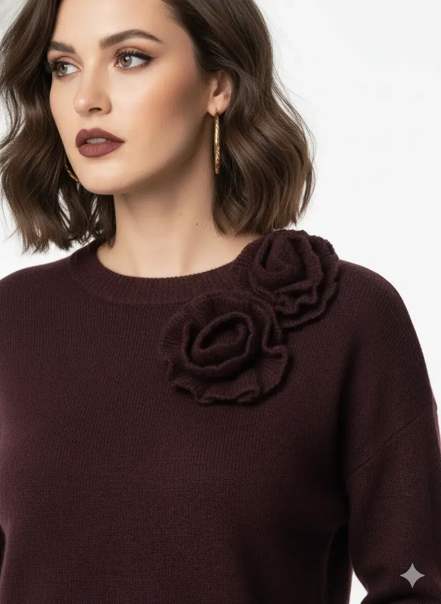 Maglia girocollo con fiori applicati - Image 4