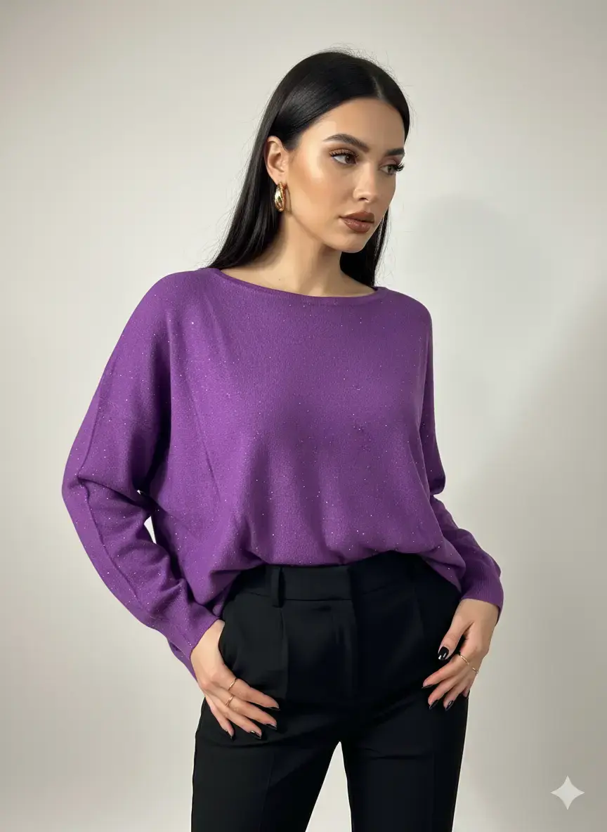 Maglia girocollo con micro paillettes - Image 4