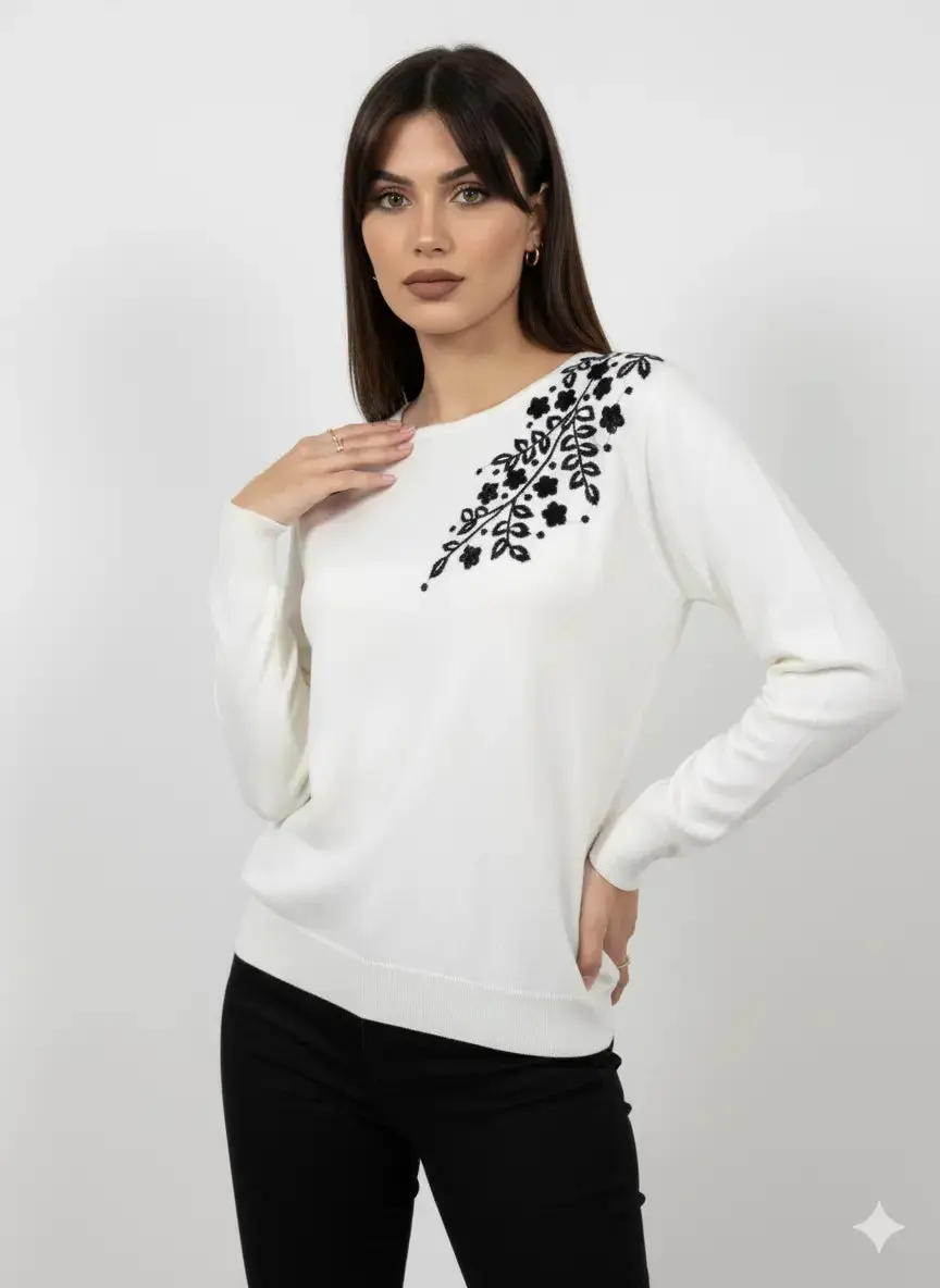 Maglia girocollo con ricamo in lurex - Image 3