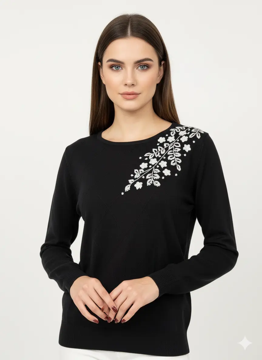 Maglia girocollo con ricamo in lurex - Image 6