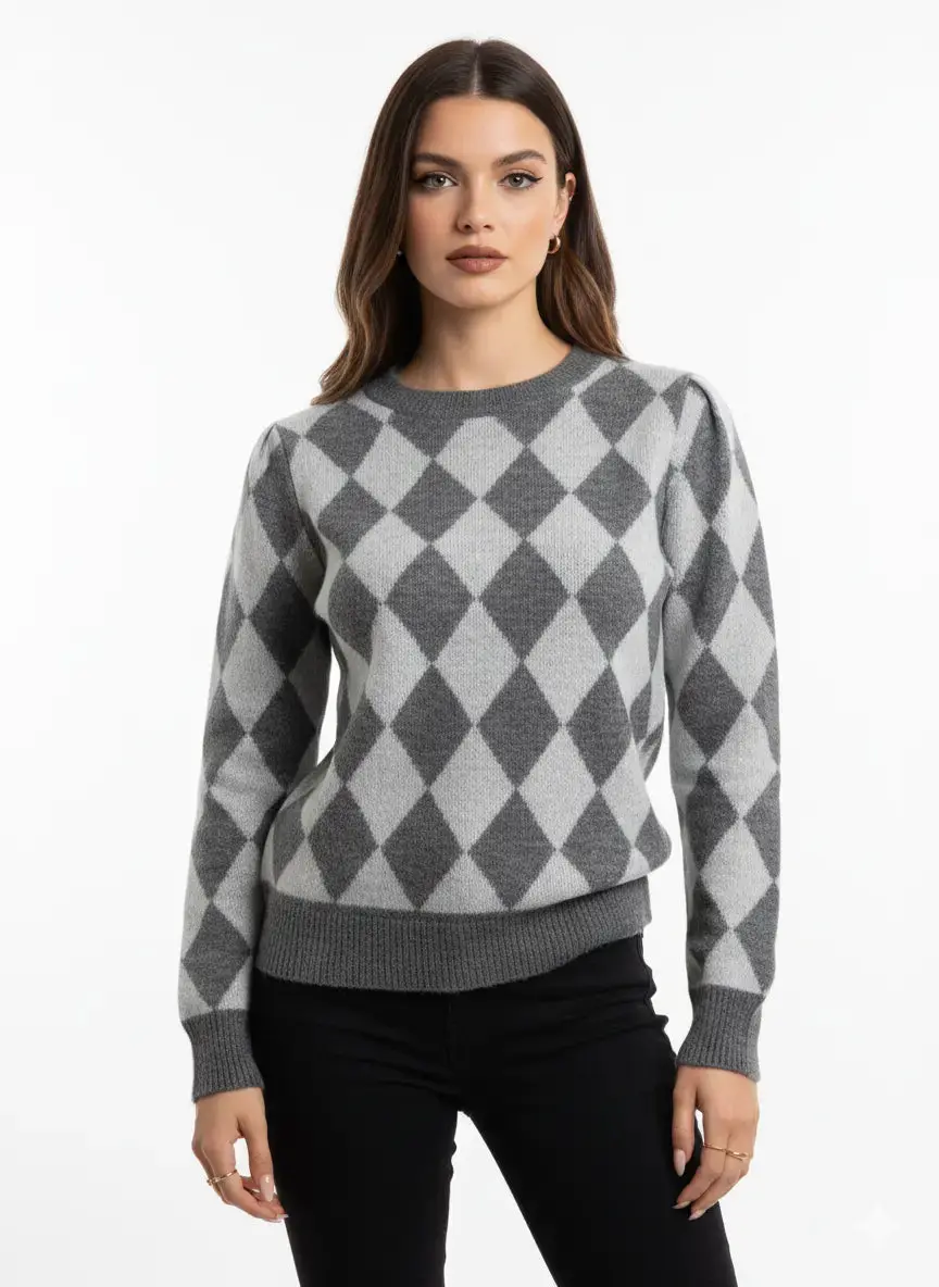 Maglia girocollo con rombi - Image 4