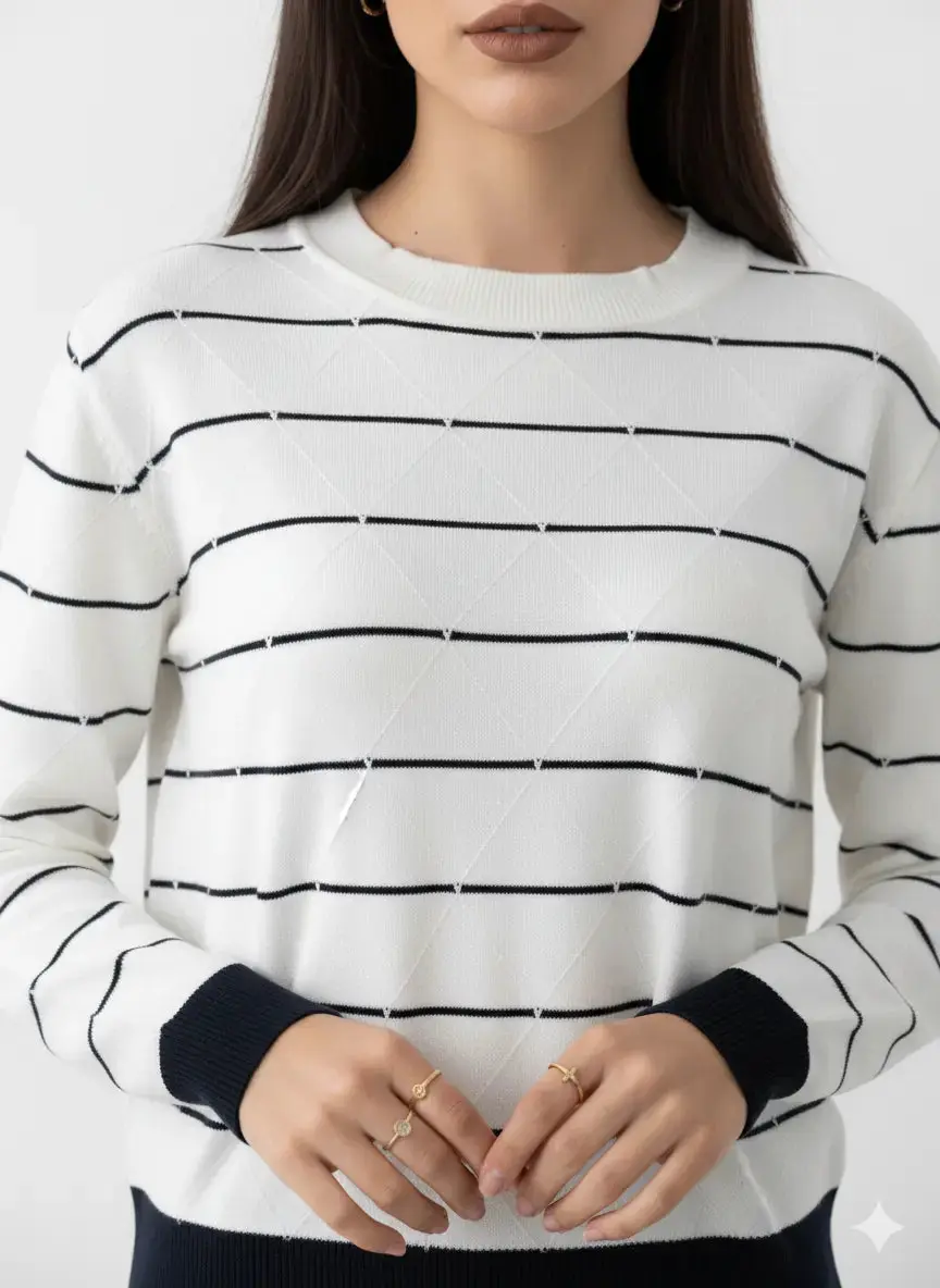 Maglia girocollo con rombi a rilievo - Image 4