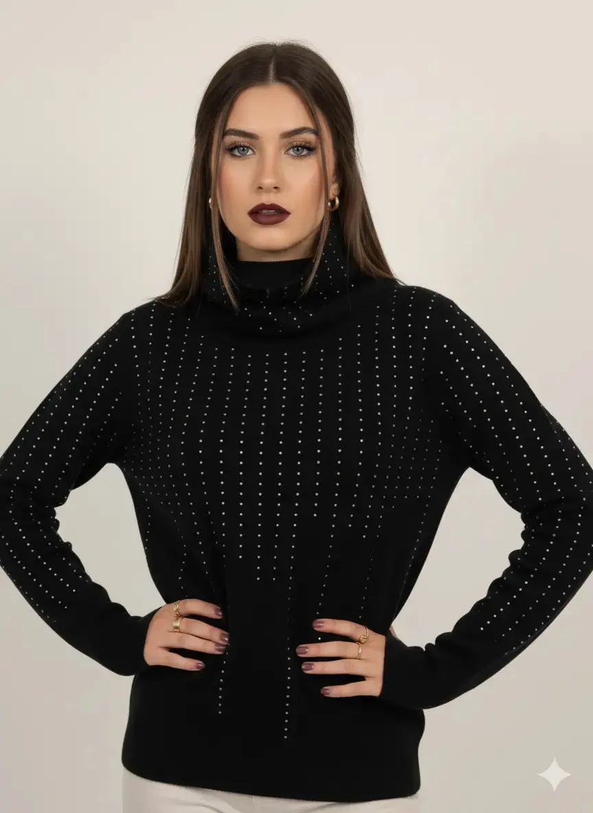 Maglia girocollo con strass e collo removibile - Image 2
