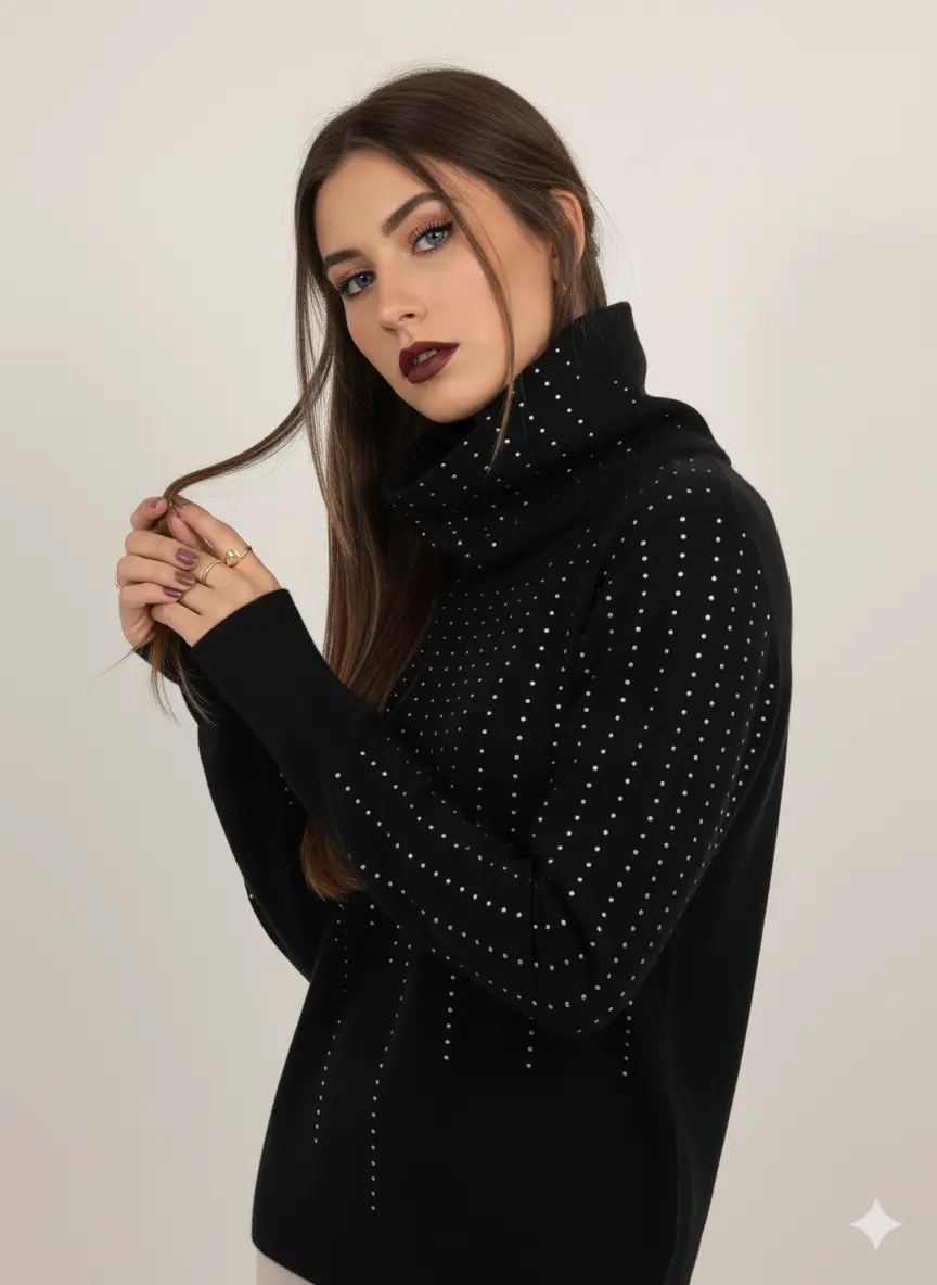 Maglia girocollo con strass e collo removibile - Image 3
