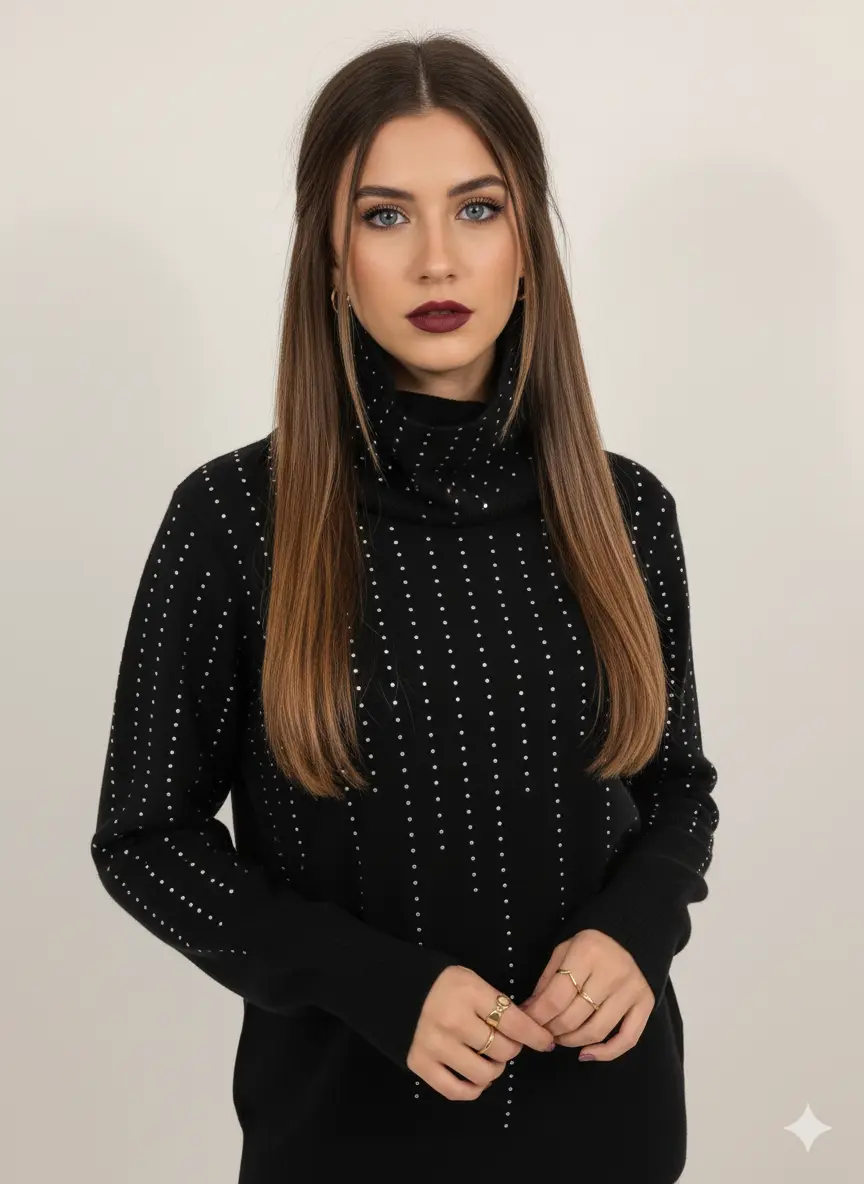 Maglia girocollo con strass e collo removibile - Image 4
