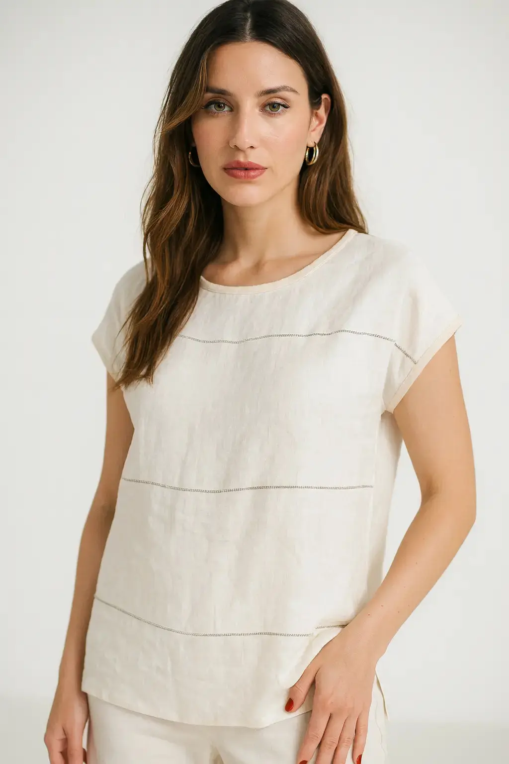 Maglia in misto lino e rayon con passamaneria frontale - Image 2