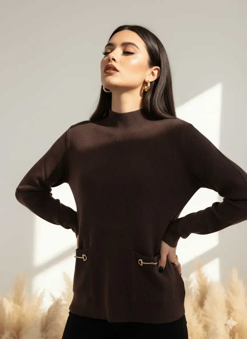 Maglia lupetto a costina con accessori - Image 4