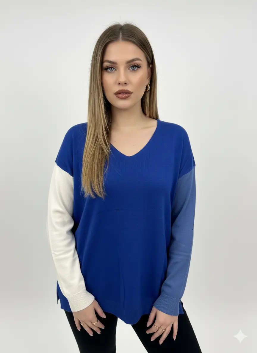 Maglia scollo a "V" a tre colori - Image 5
