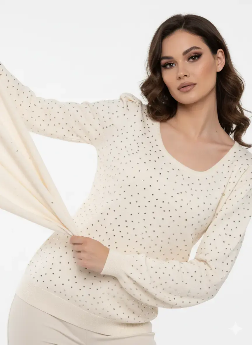 Maglia scollo madonna con applicazioni strass - Image 10