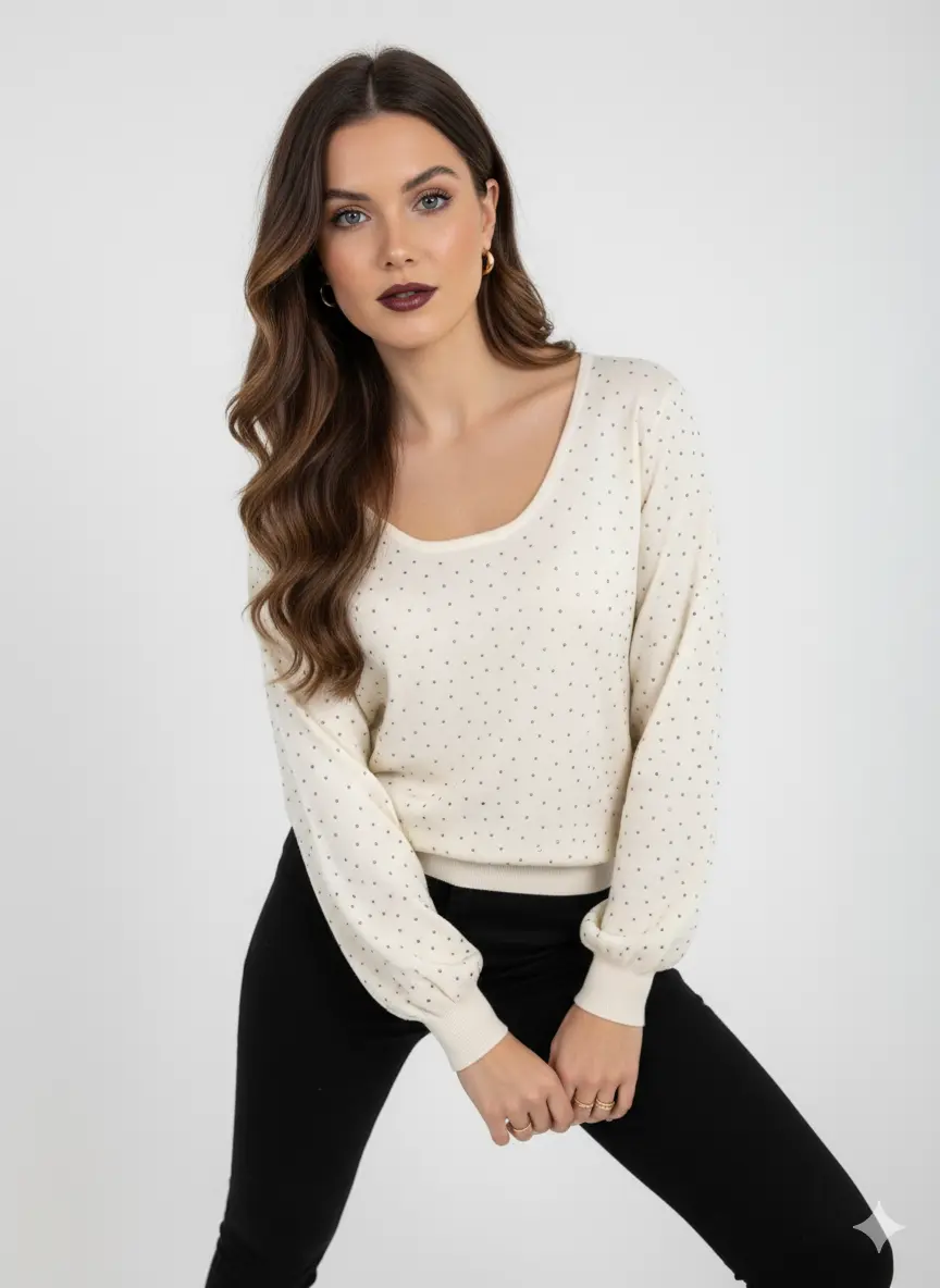 Maglia scollo madonna con applicazioni strass - Image 13