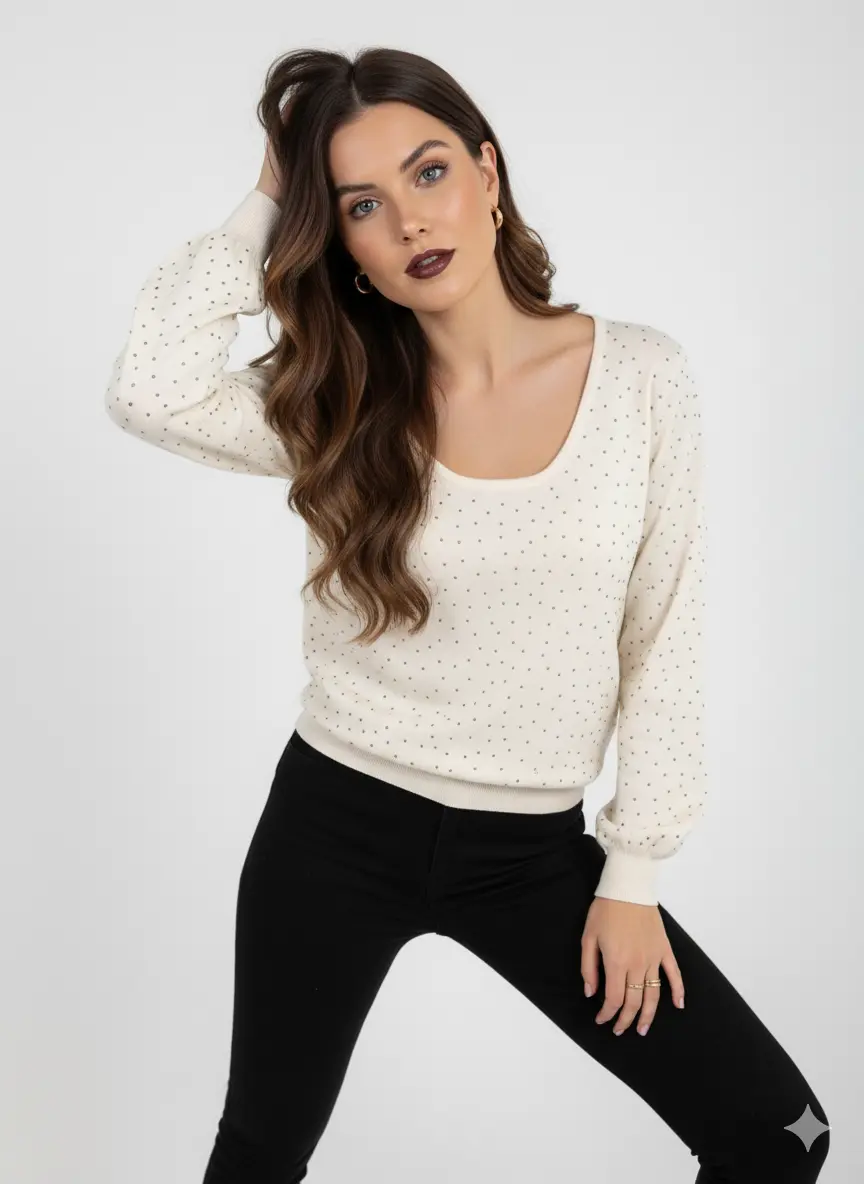 Maglia scollo madonna con applicazioni strass - Image 15