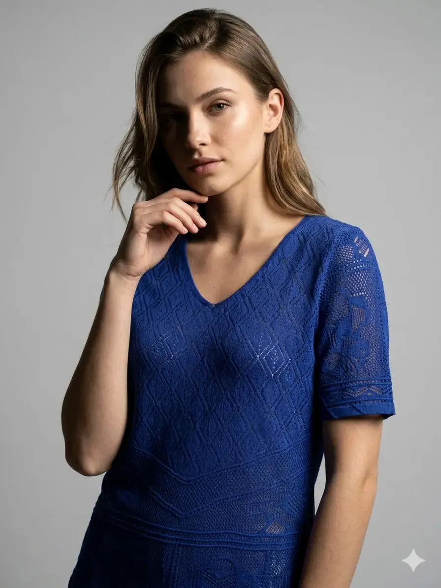 Maglia traforata con scollo a V - Image 4