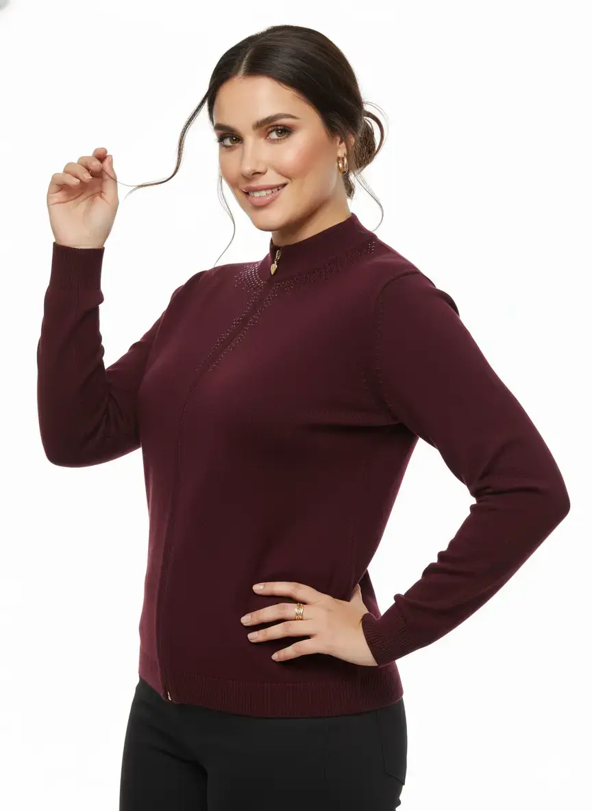Mock neck zip con applicazione - Image 3