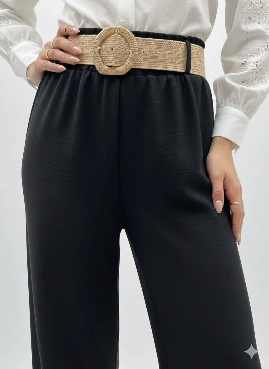 Pantalone ampio con cintura in rafia - Image 2