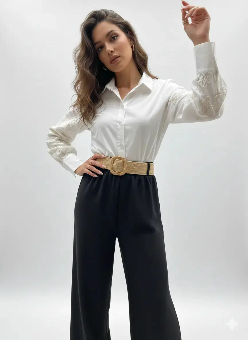 Pantalone ampio con cintura in rafia - Image 6