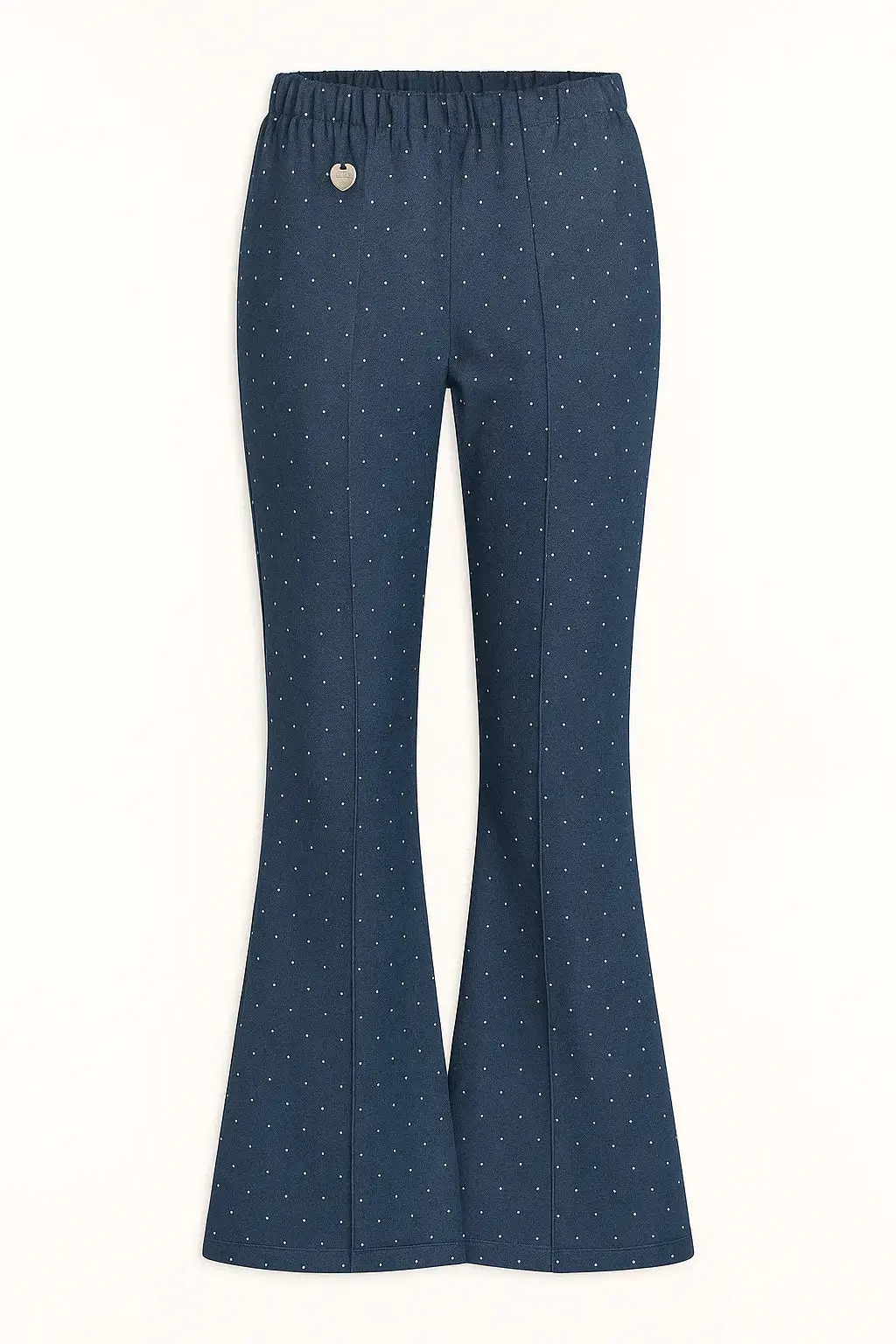 Pantalone con bustino elastico in tessuto chambray di cotone con strass