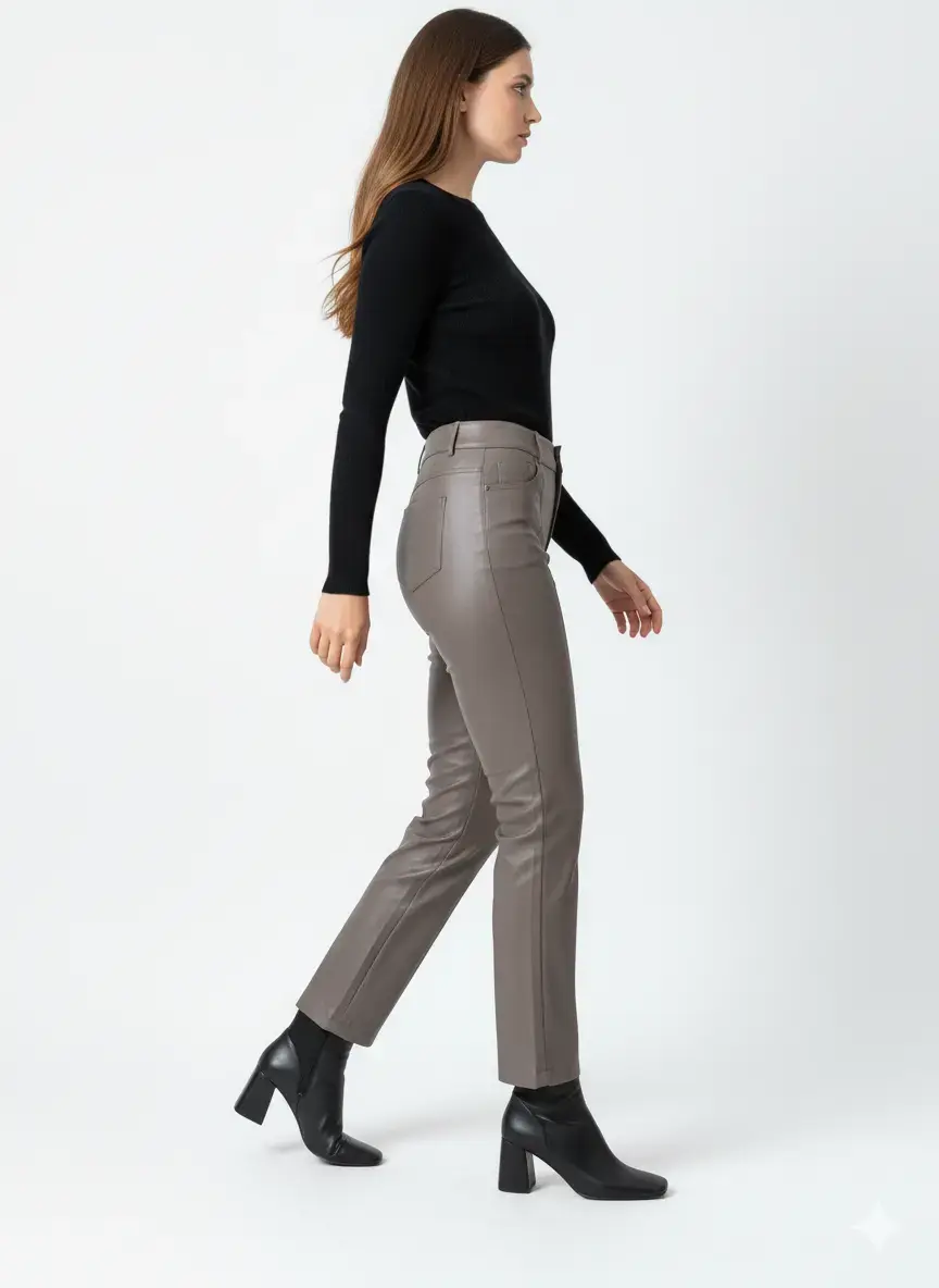 Pantalone eco pelle in tinta unita - Image 12