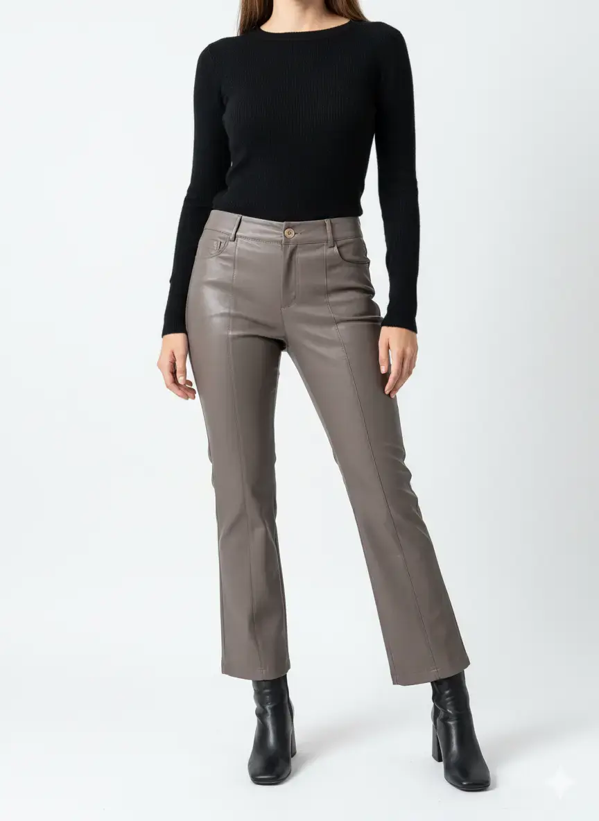 Pantalone eco pelle in tinta unita - Image 7