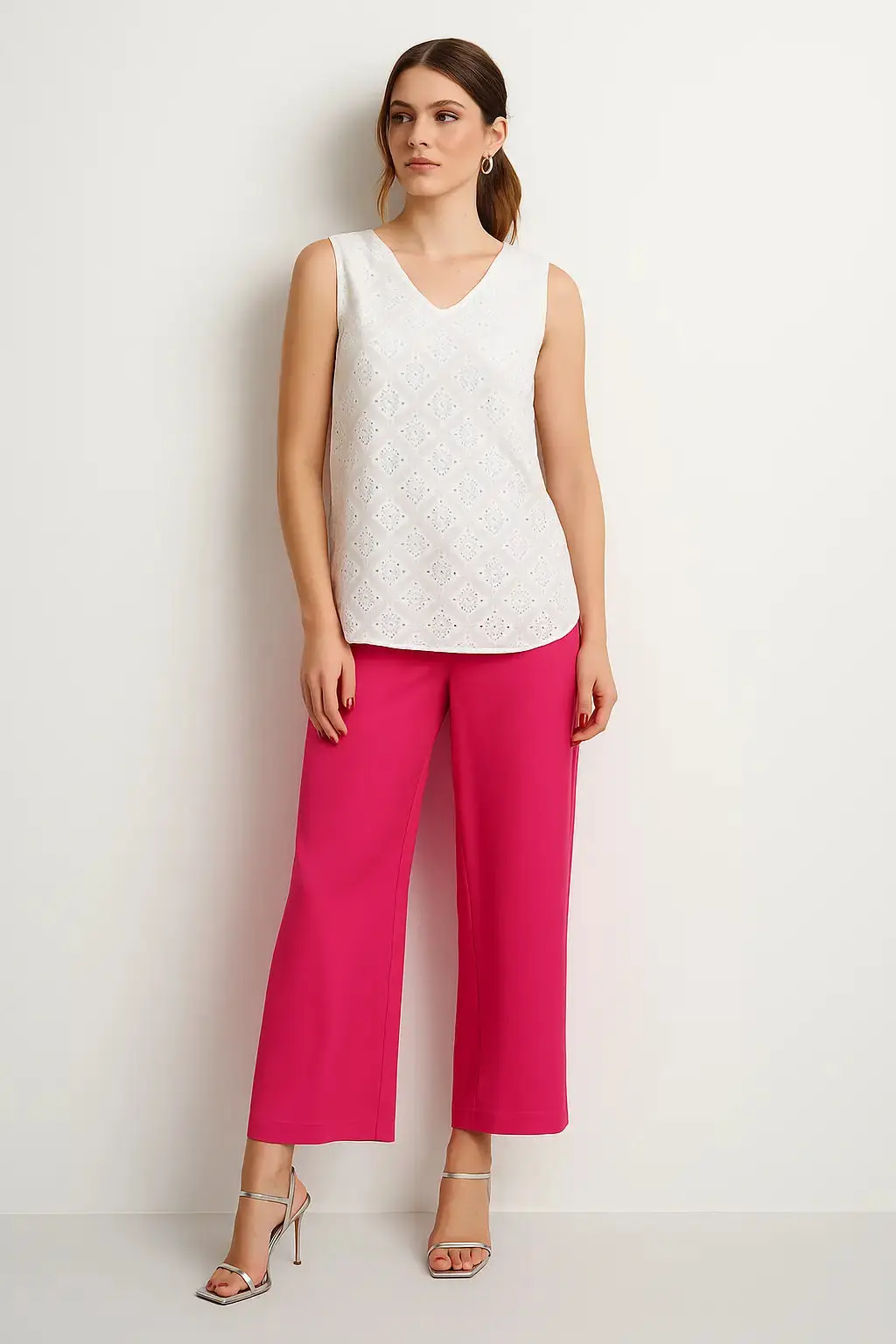 Pantalone palazzo in cady fluido magenta - Image 2