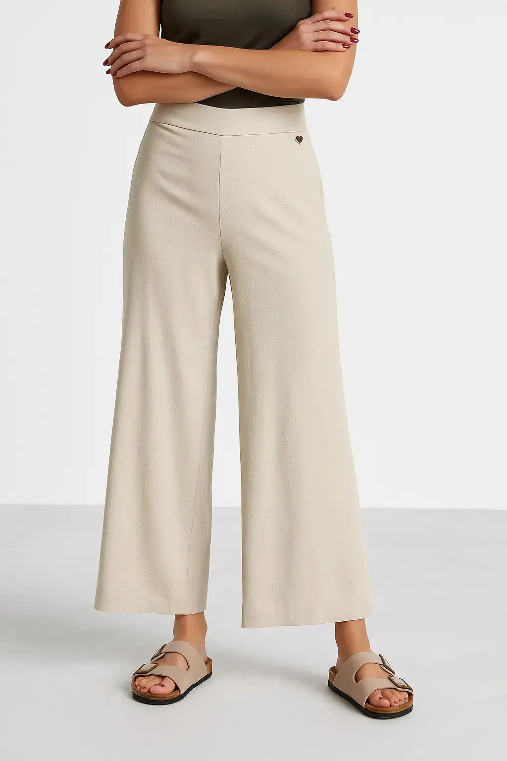 Pantalone palazzo in lino con retro bustino elastico - Image 2