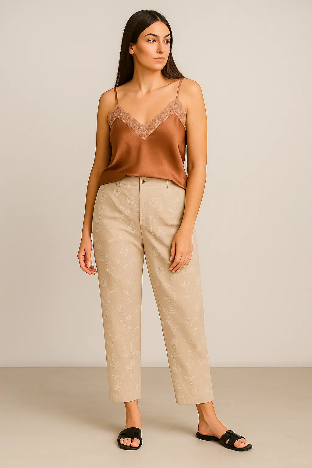 Pantalone tasca america in cotone ricamato