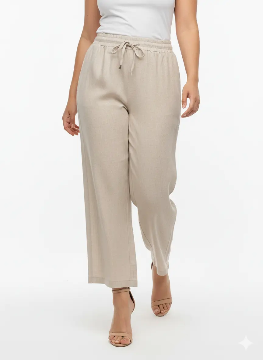 Pantaloni con bustino elastico e lacci in 100% lino