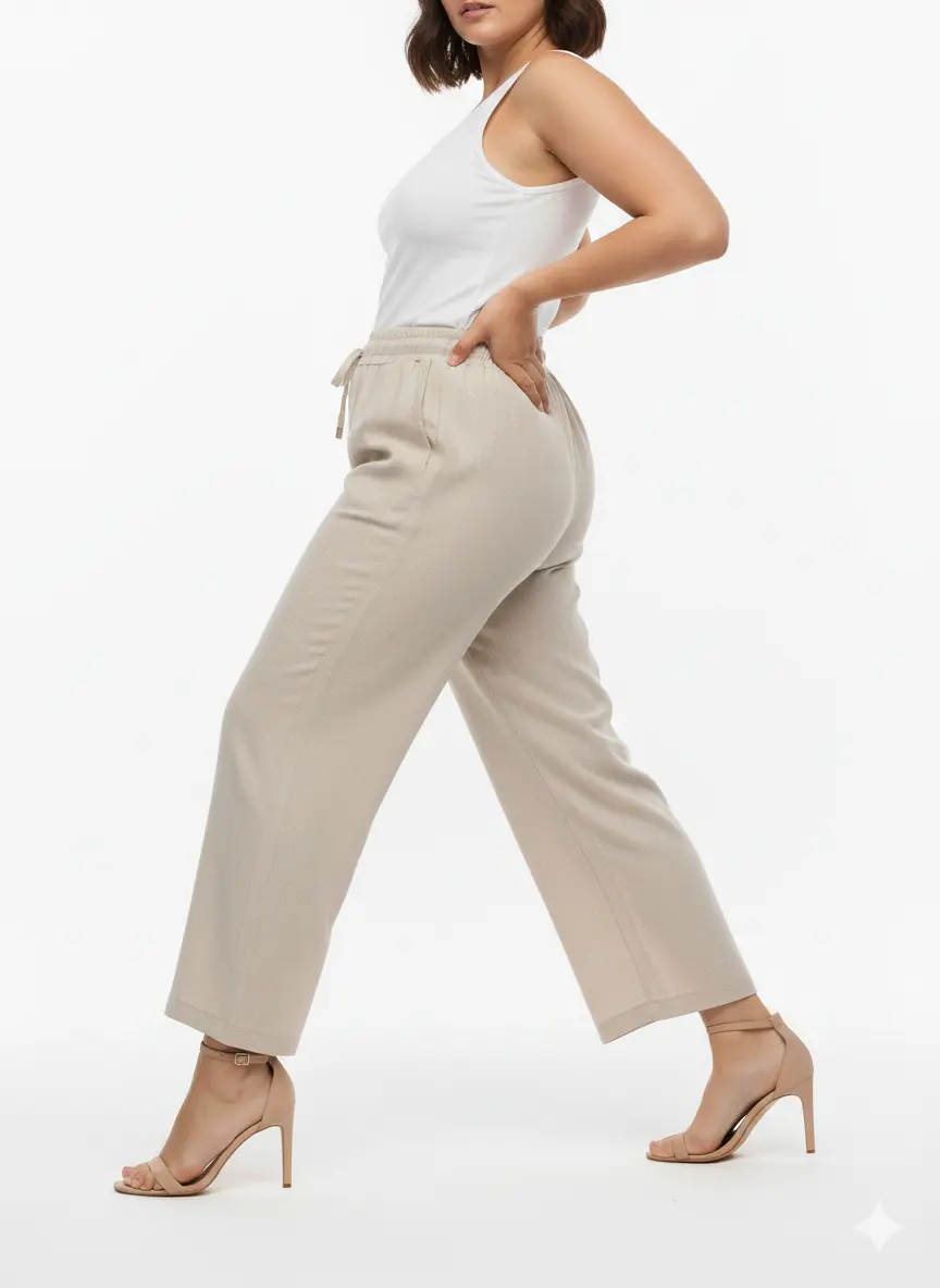 Pantaloni con bustino elastico e lacci in 100% lino - Image 2