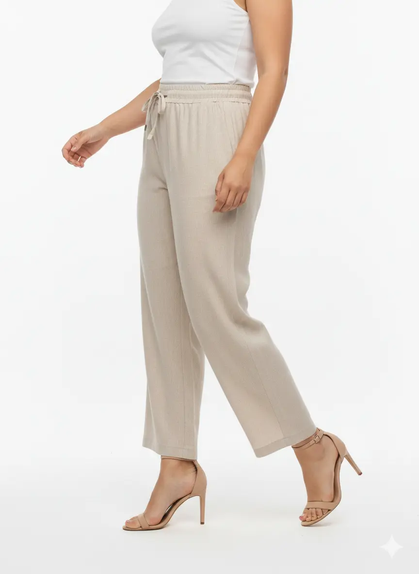 Pantaloni con bustino elastico e lacci in 100% lino - Image 3